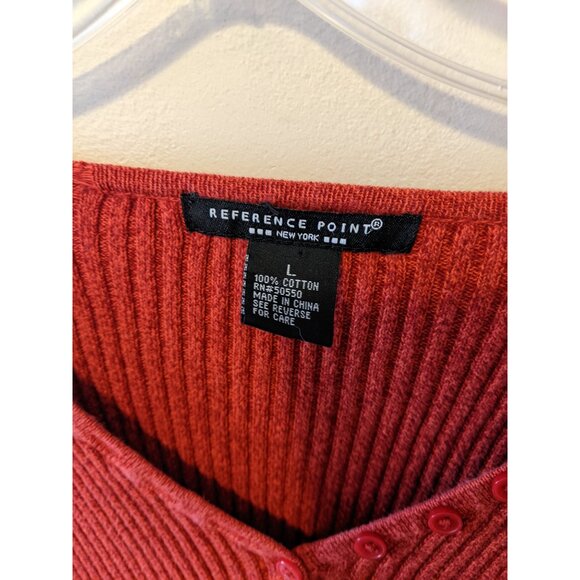 Vintage Y2K Rust Red Ribbed V-Neck Sweater Knit Top Cotton School Bella Swan L - Picture 9 of 10